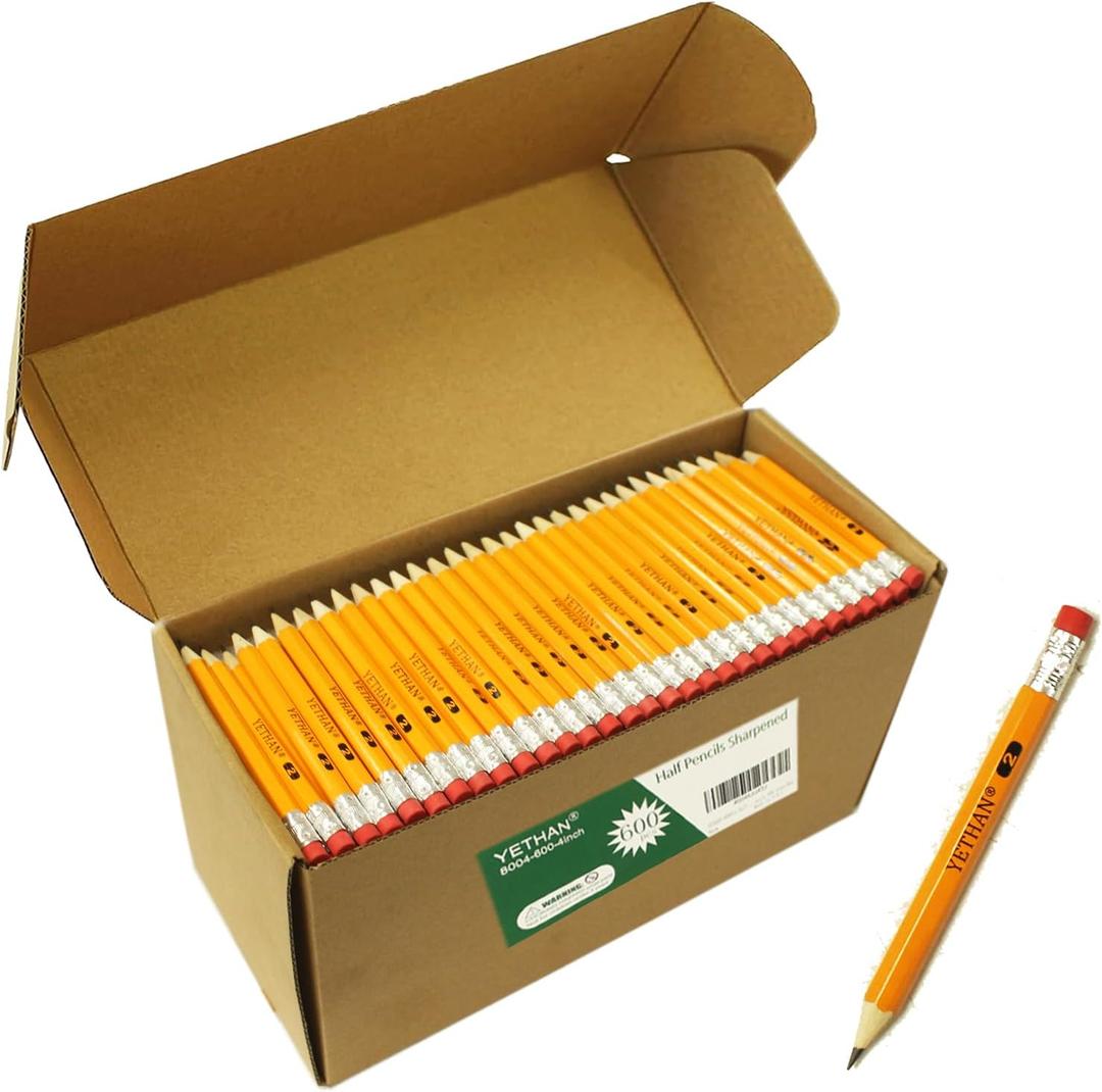 600Pcs Golf Pencils with Eraser Tops,Hexagon Half Wooden pencils, Pre Sharpened 2# HB Golf Back to School Office 4" Mini 600 count/Box