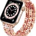 MOFREE Bracelet Compatible with Apple Watch Bracelet Band 41mm/40mm/38mm/42mm/44mm/45mm Series 9 8 7 6 SE 5 Women Fashion Handmade Elastic Stretch Beaded Strap for iWatch Series 4/3/2/1 (Rose)