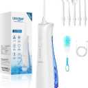 Leominor Water Dental Flosser - 5 Modes Cordless Portable Oral Irrigator, IPX7 Waterproof, Rechargeable Teeth Cleaner Upgrade Datchable Tank Professional Flossing Cleaning Pick for Home Travel (White) (230ml)