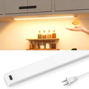 MYPLUS 16 Inch Under Cabinet Lights with Hand Wave, Under Counter Lighting 3000K Warm White, Dimmable, Plug and Play, LED Lights for Kitchen Cabinet, Cupboard, Closet, Desk
