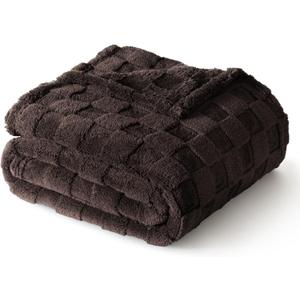 Exclusivo Mezcla Fleece Throw Blanket for Couch,Super Soft and Warm Lightweight Checkered Pattern Blankets for All Seasons, 50x60 Inches, Coffee