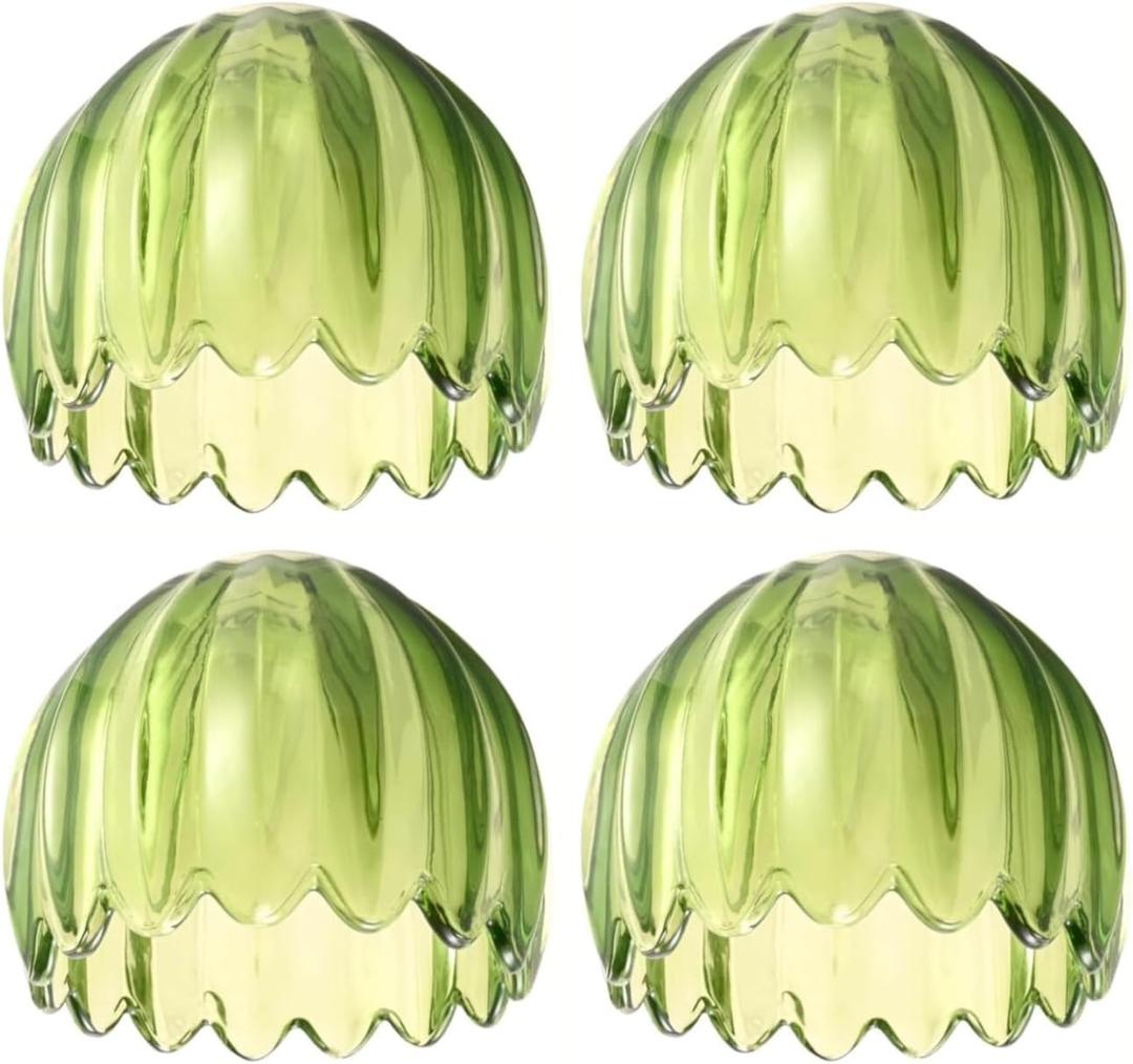 4 Pack Green Tuli Glass Shade Replacements, 4.2"High, 5.2"Diameter, 1.65 "Fitter, Flower Art Blown Lampshades for Floor Table Wall Lamps Chandeliers