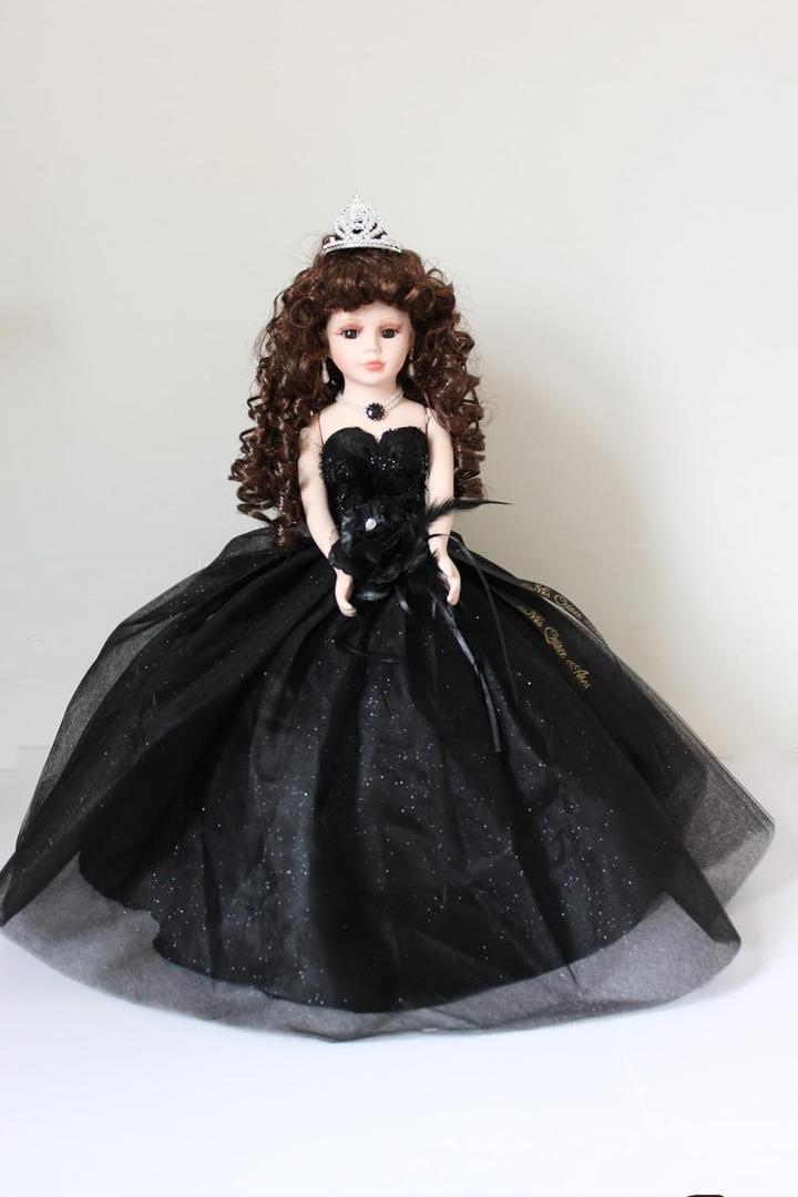 18" Porcelain Quinceanera Umbrella Doll (Quince Anos) Centerpiece ~ KW18631-17 ~ (Black)