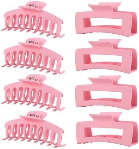 Pink Hair Clips for Women -8 Pack 4.3 Inch Large Hair Claw Clips for Women Thin Thick Curly Hair, Big Banana Clips,Strong Hold jaw clips