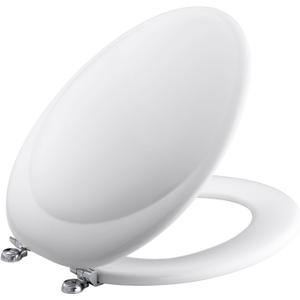 KOHLER K-4615 Revival Elongated Toilet Seat with Polished Chrome Hinges, Molded Wood, Designed for Revival Collection Toilets