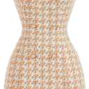 Floerns Women's Plaid Tweed Dress Sleeveless Square Neck Elegant Work Mini Dress (Medium, Ginger)