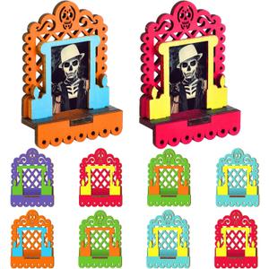 Weysat 7 Sets Dia De Los Muertos Decorations Mini Day of The Dead Photo Frames Mexico Skeleton Magnetic Picture Frames Dia De Los Muertos Altar Ofrenda Decorations Colorful Mexican