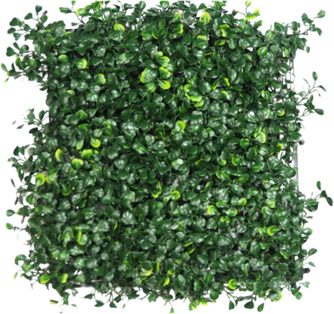 Artificial Hedge Boxwood Clover in Light and Dark Green Blend with Yellow | Indoor Outdoor Fence Privacy Screen and Backdrop Decor, 24 Pcs