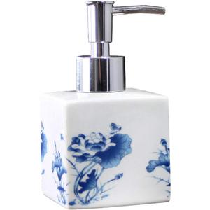 Lotion Soap Dispenser,Ceramic Lotion Soap Dispenser with Pump for Bathroom and Kitchen Office, Vintage Blue and White Porcelain Floral Decorative Liquid Bottle