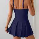 Aidonger One Piece Swim Dress Swimsuits for Women Tummy Control Swimdress Skirt Bathing Suit (Blue, XL)