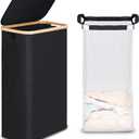 Efluky Slim Laundry Basket with Lid, Narrow Laundry Hamper with Removable Bag, Skinny Dirty Clothes Basket with Bamboo Handles for Bathroom, Bedroom & Laundry Room, 75L Black