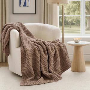 EVERGRACEHOME Chunky Chenille Knit Throw Blanket for Couch, Soft Luxurious Moss Stitch Chair Blankets for Bed, Cozy Decorative Farmhouse Knitted Throws for Sofa, Rosewood, 50" x 60"