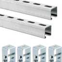 4.75 Feet Strut Channel Trolley Track 1-5/8", with Channel Trolley Track Hanger Bracket, 12 Gauge Metal Steel U Channel with Short Slotted Back Channel, Pack of 2 Metal Strut Channel