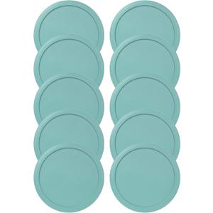 Replacement Lids fits Pyrex 6 & 7-Cup Glass Food Storage Container Bowls, 7.5-Inch Plastic Round Lids Covers for Pyrex 7402-PC, Airtight & Leakproof (10-Pack, Turquoise)