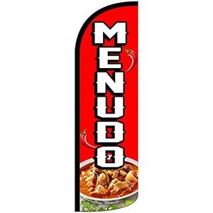 4LessCo MENUDO - Windless Swooper Flag Feather Banner Sign 3x11.5 ft Tall (Flag Only) rq, rRed