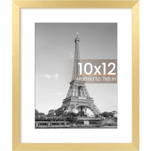 upsimples 10x12 Picture Frame, Display Pictures 7x9 with Mat or 10 x 12 Without, Wall Hanging Photo Frames, Gold, 1 Pack