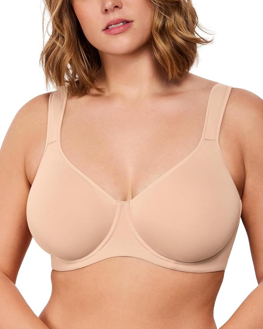 HSIA Bras for Women Minimizer Full Coverage, Plus Size T Shirt Unlined Underwire Smooth Bra, Seamless Cups Joan Ultimate Soft (Beige), 34DDD