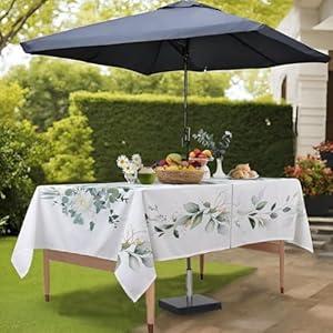 Honellaty Rectangular Polyester Tablecloth, 60" x 102", Green, Watercolor, Zippered, Umbrella Hole, All-Season, Perfect for Outdoor Parties & Daily Use
