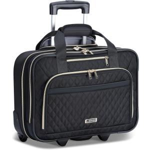 Rolling Laptop Bag, Laptop Briefcase on Wheels for Women Fits Up to 15.6Inch Computer Bags Water Resistant for Work Travel and Business, Black