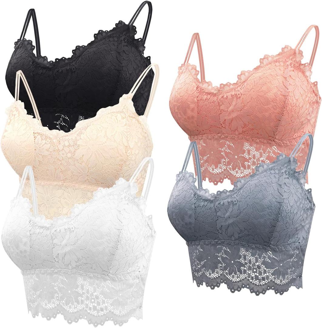 Lace Bandeau Bras with Strap Sunflower Wrapped Bralettes Deep V Neck Padded Sports Bra Bralette for Women Multipack (X-Large, pink,grey,nude,black,white)
