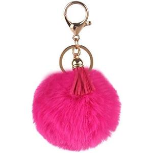 Unpafcxddyig Pom Poms Keychains Fluffy Pompoms Keyring with Tassel Pendants Faux Rabbit Fur Key Chain for Car Bag Charm