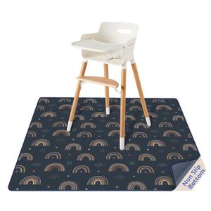 Blissful Diary Baby Splat Mat for Under High Chair, 50.4 x 50.4 Inch Wipeable Splash Mat, Waterproof and Washable, Anti-Slip Floor Protector, Retro Rainbow