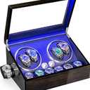 ANWBROAD Watch Winder for Automatic Watches 4 Watch Rotator and 6 Extra Storages with Super Quiet Motor LED Backlight Piano Paint Watch Shaker 4 Rotating Modes USB UJWW002E