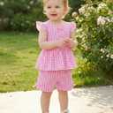 Jecson Toddler Baby Girl Summer Clothes Cotton Ruffled Sleeve Shirt Tops and Shorts Set Outfits 3Y(Pink)