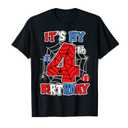 Kids 4th Birthday Spider Web Party 4 Years Old T-Shirt S