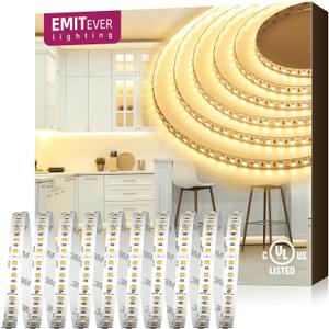 EMITEVER LED Strip Lights Warm White 3000K, UL 24V LED Tape Light, 16.4ft, Ra 95+, IP30, 2.9W/ft, 240+Lumens/ft, 600LEDS/Spool, UL Listed (Power Supply Sold Separately)