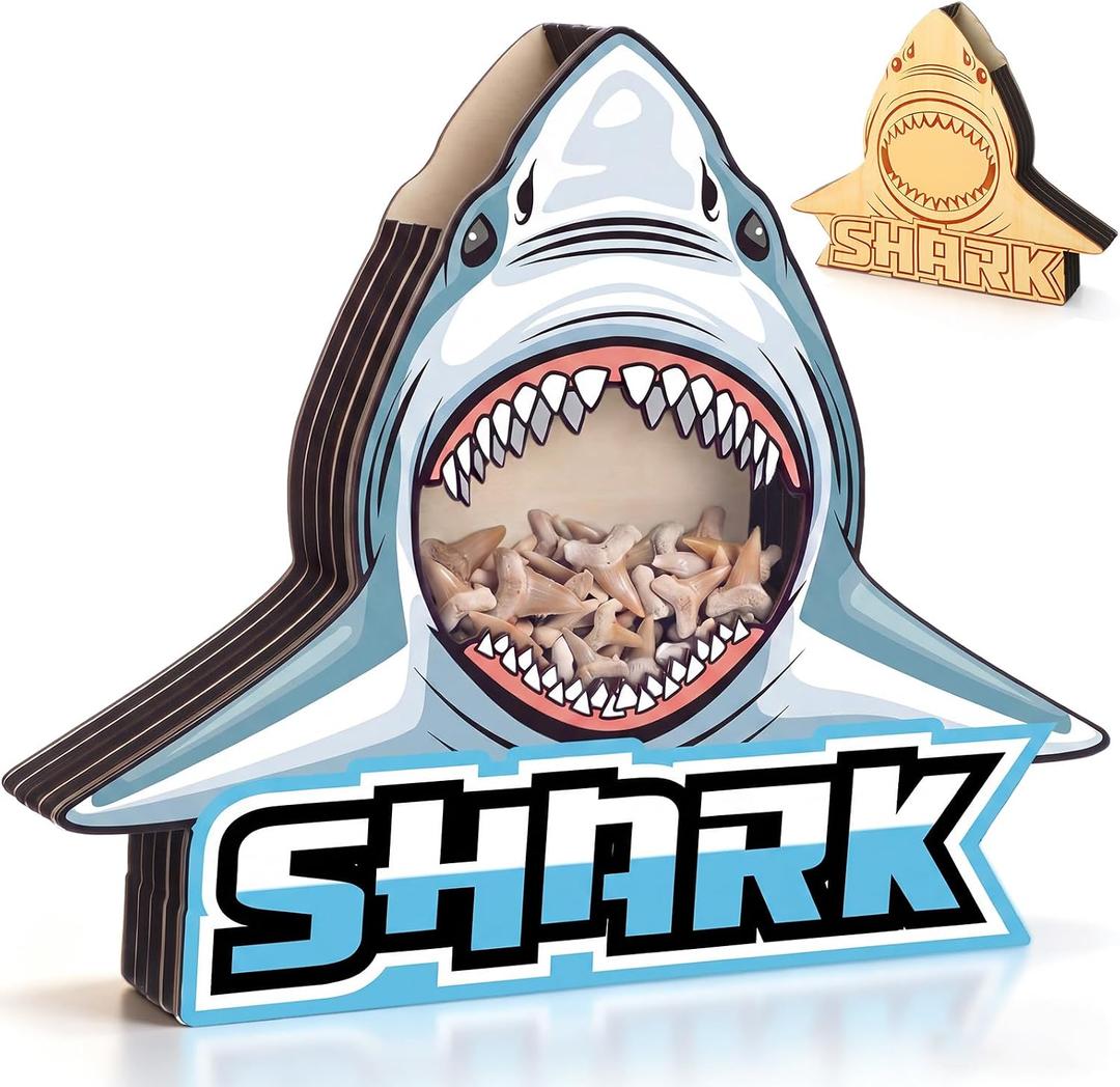 Ripeng Shark Tooth Display Case 12 x 10 Inch Shark Teeth Holder Wooden Shadow Box Display on the Table for Collectors Nice Vacation Beach Home Decor Gift Souvenir Frame Storage Box
