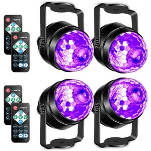 Litake UV Black Light for Glow Party, Sound Activated Party Light with Remote, LED Disco Ball Strobe Light in Dark Party Supplies, Dj Lighting for Halloween Birthday Home Dance Party Decoration 4 Pack