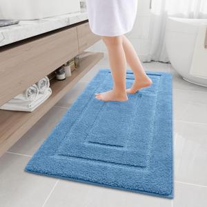 Buganda Bathroom Rugs, 47" x 24", Soft and Absorbent Microfiber Bath Rugs, Non-Slip Shaggy Shower Carpet, Machine Wash Dry Bath Mats for Bathroom Floor, Tub and Shower, Blue