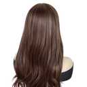 GNIMEGIL 24 inch Brown Wig with Bangs for Women Long Wavy Hair Wigs Brown Highlight Wig Curly Wavy Premium Synthetic Wigs for Girls Daily Party Use (Brown Mixed Blonde)