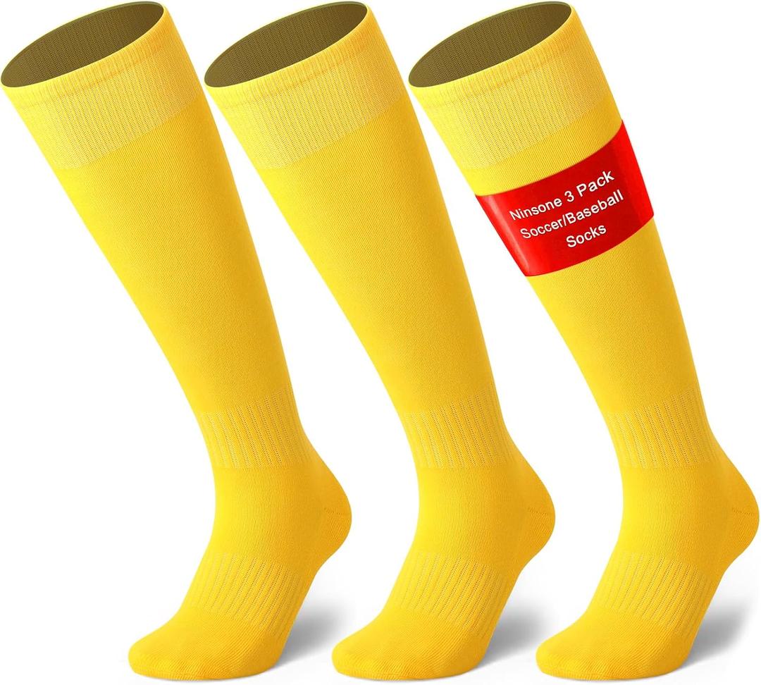 3 Pairs Soccer Baseball Sock, Youth Men and Women Knee High Softball Football Socks for Sports