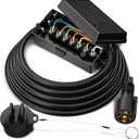 MICTUNING Heavy Duty 7 Way Plug Inline Trailer Cord with 7 Gang Junction Box 8 Feet, Weatherproof