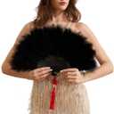 Happy Feather Handheld Marabou Feather Fan, 1920s Vintage Style Flapper Hand Fan for Costume Party and Dancing-Black
