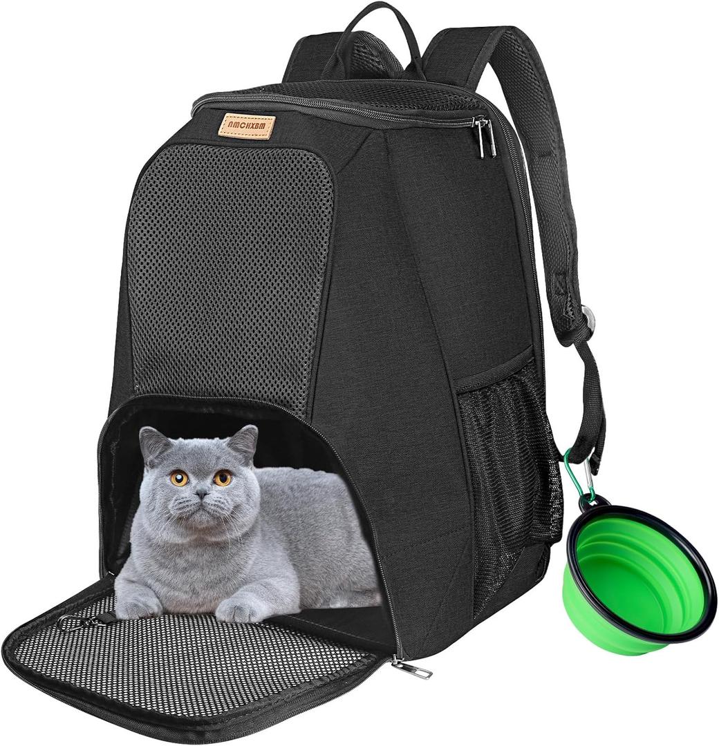 Pet Carrier Backpack for Large/Small Cats and Dogs, Puppies, Safety Features and Cushion Back Support for Travel, Hiking, Outdoor Use (Black)