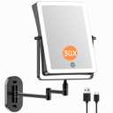FASCINATE 5000mAh Rechargeable Wall Mounted Makeup Mirror, 8.7" Double Sided Touch Switch 1X 30X Rectangle Magnifying Mirror with Light, 3 Color Setting, Extended Arm 360 Swivel Foldable Black