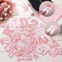 Tigeen 64 Pcs Graduation Iron on Patches Class of 2026 Embroidered Patches Grad Senior Letter Heat Transfer Sew on Applique Decals for Lei, Stole, Caps, Clothes, Jacket, Jeans(Pink and White)