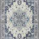 GENIMO 2x7 Runner Rugs for Hallway, Machine Washable Non Slip Vintage Rugs, Low Pile Lightweight Soft Print Rug for enrtyway, Corridor, Home Office, Kitchen, Center Blue