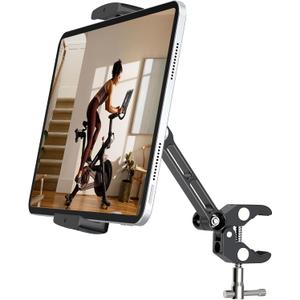 Aluminium Tablet Mount Clamp for Spin Bike, Stationary Bicycle, Treadmill, Stroller Indoor Bike, Peloton, Elliptical - Compatible with 4-13" Tablet, iPad Pro, Air, Mini, Galaxy Tab