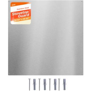 VEVOR 30" x 30" Stainless Steel Backsplash for Stove, Ultra Flat Splatter Guard, Wall Shield Range Hood Backsplash, Easy Clean Kitchen Wall Metal Panel, Pre-Drilled Holes for Easy Installation, Silver