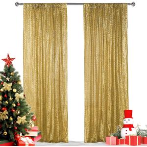 Hahuho Gold Sequin Backdrop Curtain, 2PCS 2FTx8FT Glitter Backdrop Curtain for Parties, Christmas, Wedding, Party Decoration 2 Panels, 2FT x 8FT, Gold
