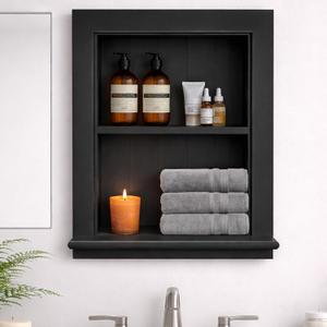 Royxen Recessed Medicine Cabinet 13.8 x 17.8 Inch, Medicine Cabinets, Large Medicine Cabinet, 2-Tier Bathroom Cabinets Wall Mount for Home Storage, Black