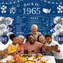 Navy Blue Silver 60th Birthday Decorations for Men or Women Large 60th Birthday Banner and Balloons, Back in 1965 Birthday Backdrop, 60 Year Old Birthday Anniversary Party Decor Supplies