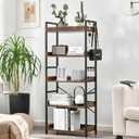 HCHQHS Adjustable 5 Tier Open Bookcase, Rustic Farmhouse Book Shelves, Industrial Wood and Black Metal Bookshelves, Mid Century Bookcase for Home Office Living Room Bedroom