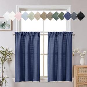 Chyhomenyc Bennet 2 Panels Blue Kitchen Curtains 24 Inch Length Tier Curtains, Faux Linen Textured Small Cafe Curtains, Light Filtering Short Window Curtains for Bathroom Basement, 30x24 Inch