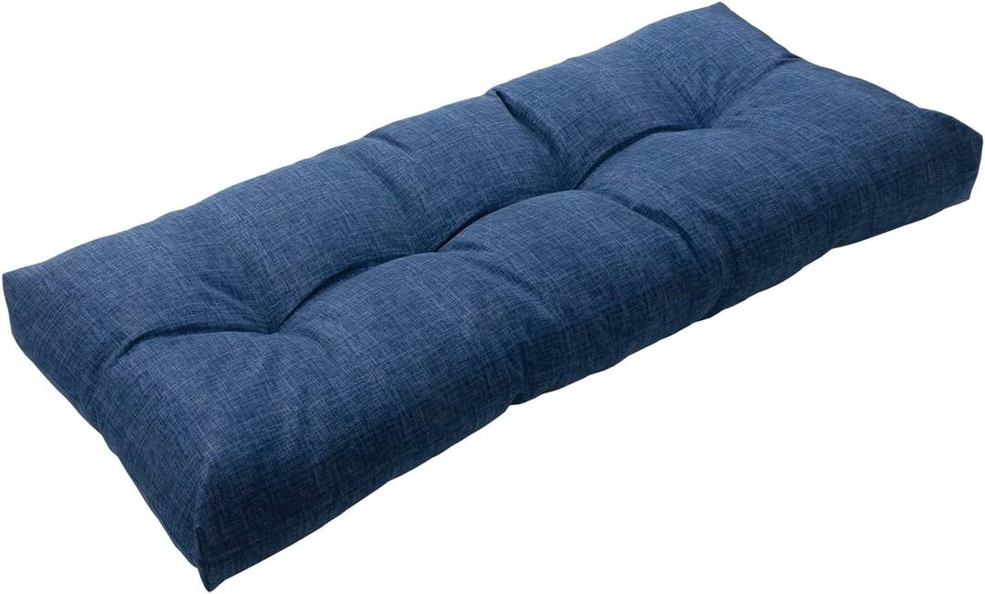 Magpie Fabrics Patio Bench Cushion 42"x18", Indoor/Outdoor Non-Slip Water Resistant Long Seat Pads, Tufted Loveseat Cushion for Swing, Settee, Window, Garden, Wicker, Front Porch (Navy Blue Textured)