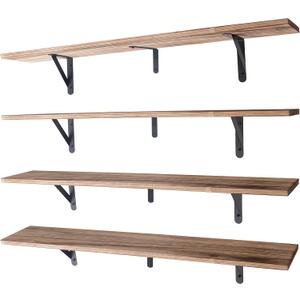 Long Wall Shelf,Large Floating Shelves for Wall,Wood Floating Bookshelves Hanging,Book Storage Display for Living Room Bedroom Office Bathroom Decor,4 Pack,36 Inch,Carbonized Black